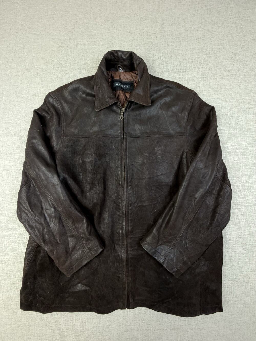 Vintage Whet Blu Men’s Leather Jacket XL Brown Distressed Patina Full Zip